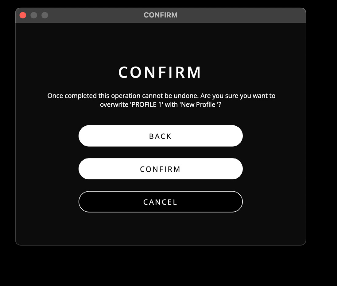 Confirmation window for overwriting an existing ORIA Mini Profile