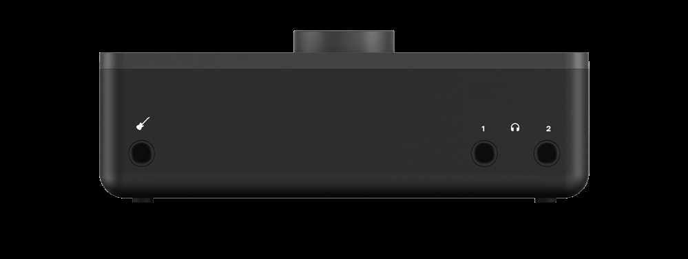 Front of EVO 8 showing headphone outputs 1 and 2