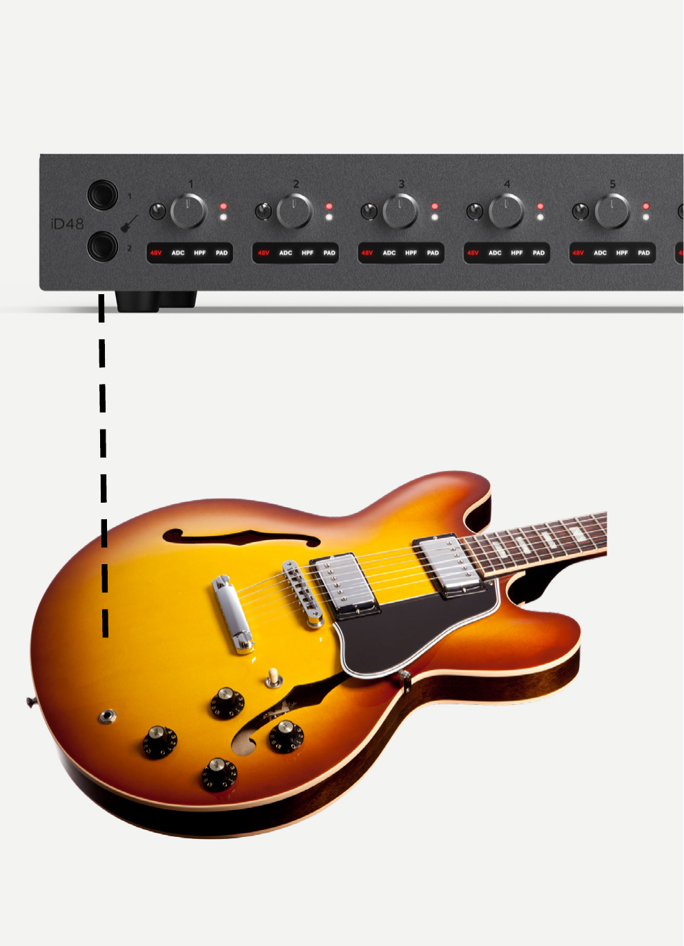 Instrument connected to an iD48 front-panel JFET input