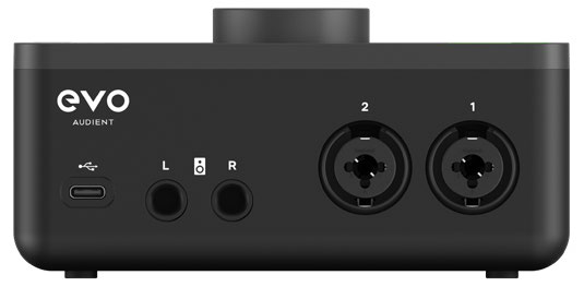 Rear of EVO 4 showing the left and right monitor outputs