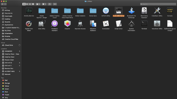 macOS Utilities folder showing Audio MIDI Setup