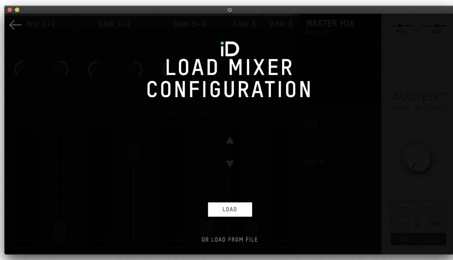 Load iD Mixer configuration screen