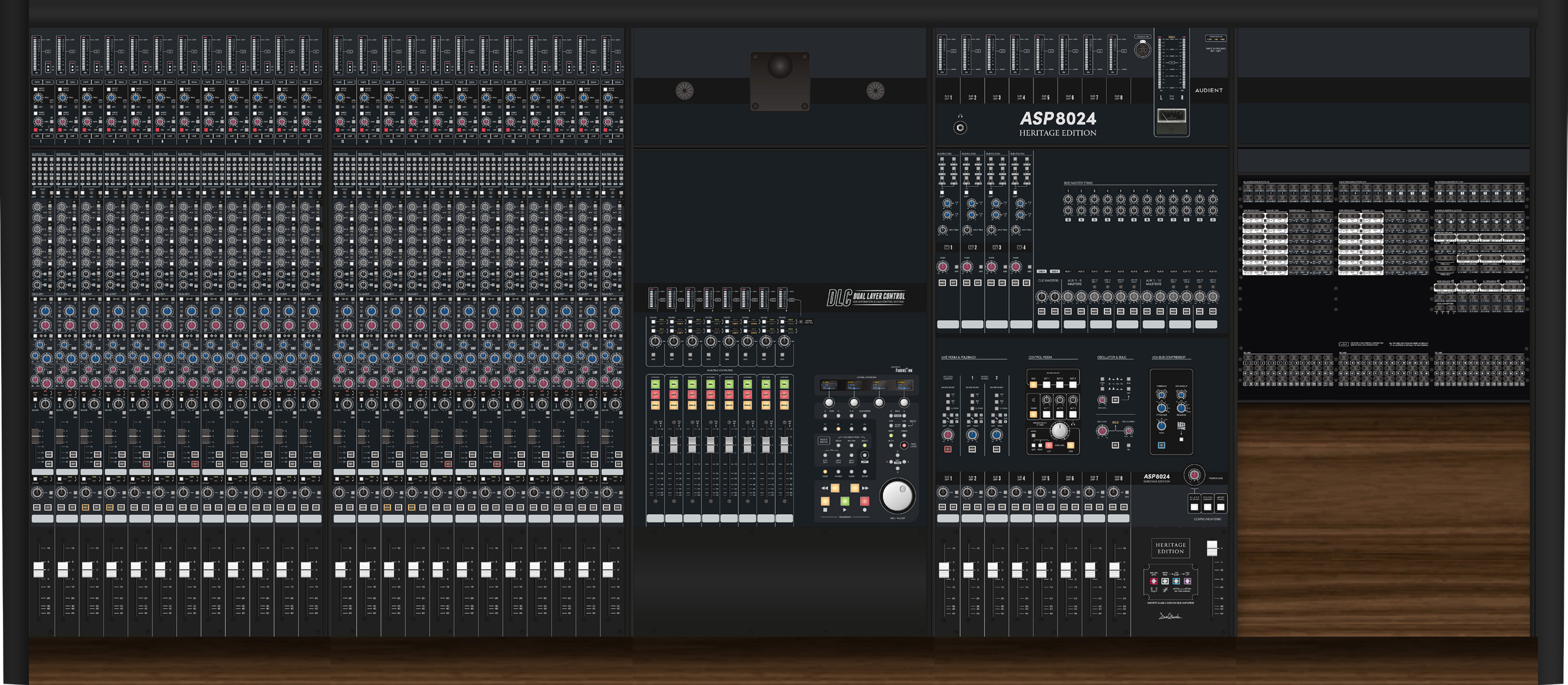 ASP8024-HE console layout showing input channels, master section and optional modules