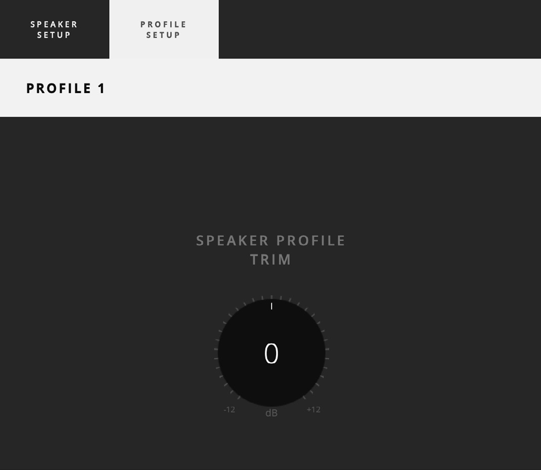 ORIA Control Profile Setup tab with Speaker Profile Trim
