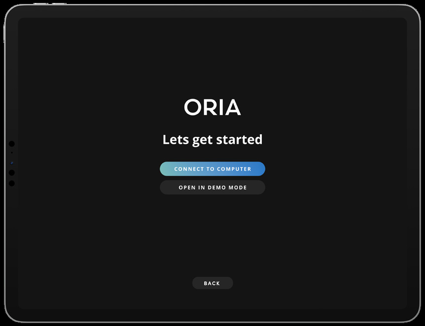 ORIA Remote introductory screen