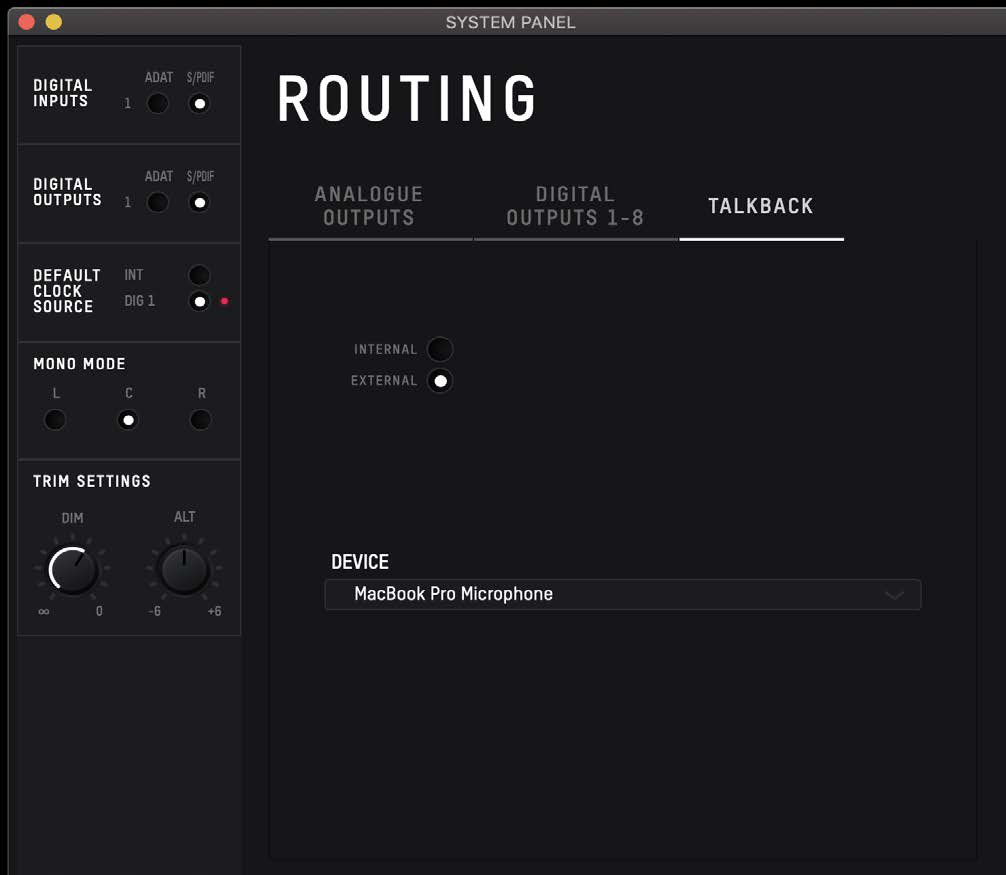 iD24 output routing panel