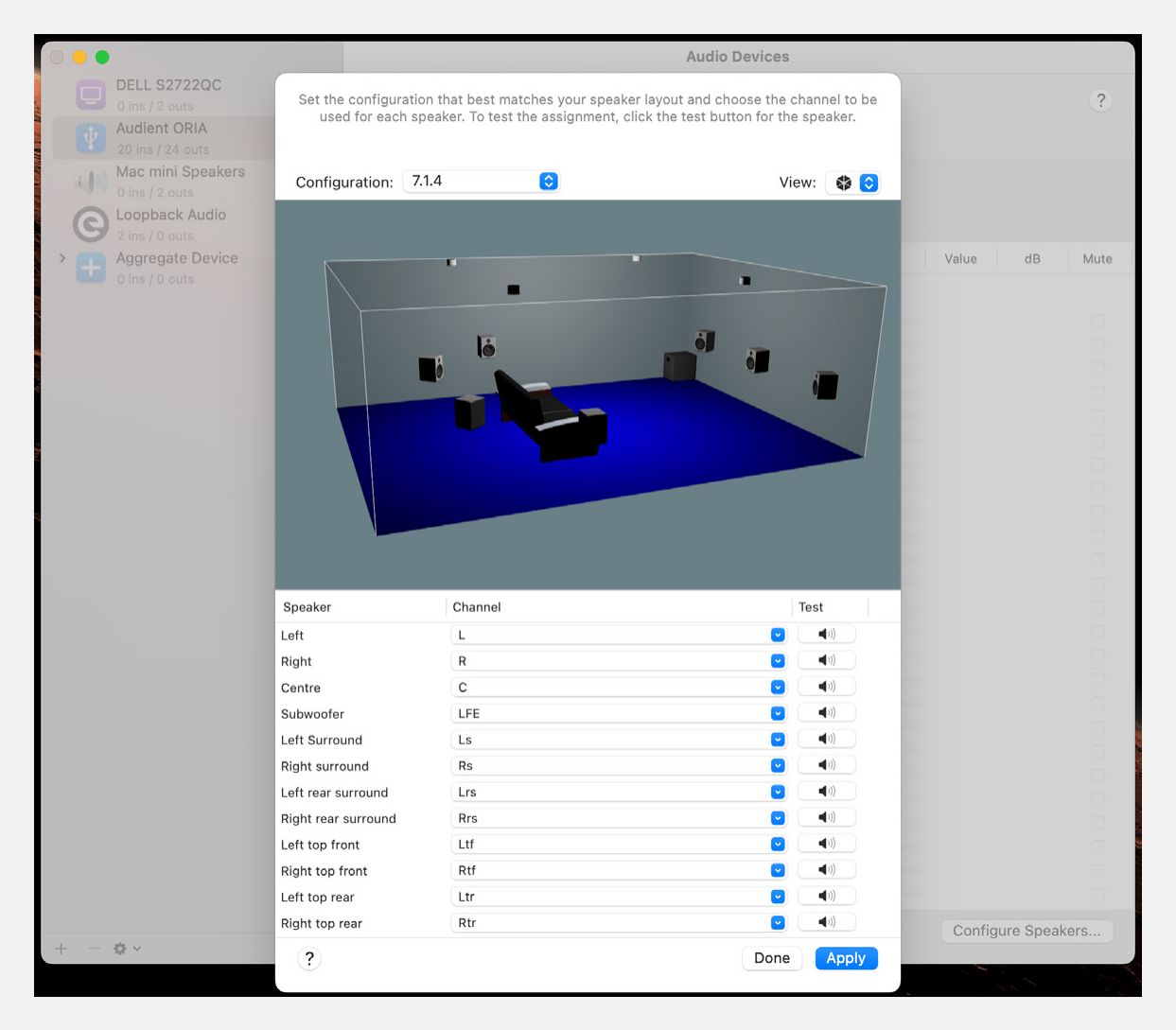 Lautsprecher-Ausgangszuweisungen in macOS Audio MIDI Setup prüfen