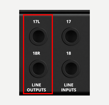 Horizon 16 – Panel posterior y conexiones, Salidas de línea TRS 17–18