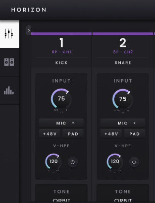 Horizon 8P – Mixer y Channel Strips, Trabajar en Horizon Control