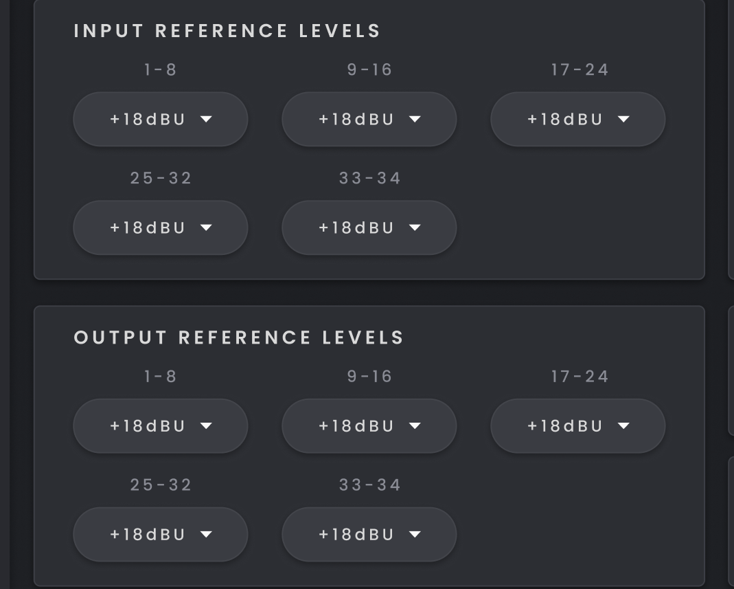 Horizon 32 – Hardware Settings y varios dispositivos, Niveles de referencia analógicos de Horizon 32