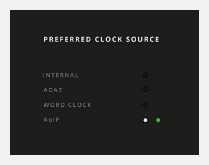 Selección de AoIP como fuente de reloj preferida de ORIA