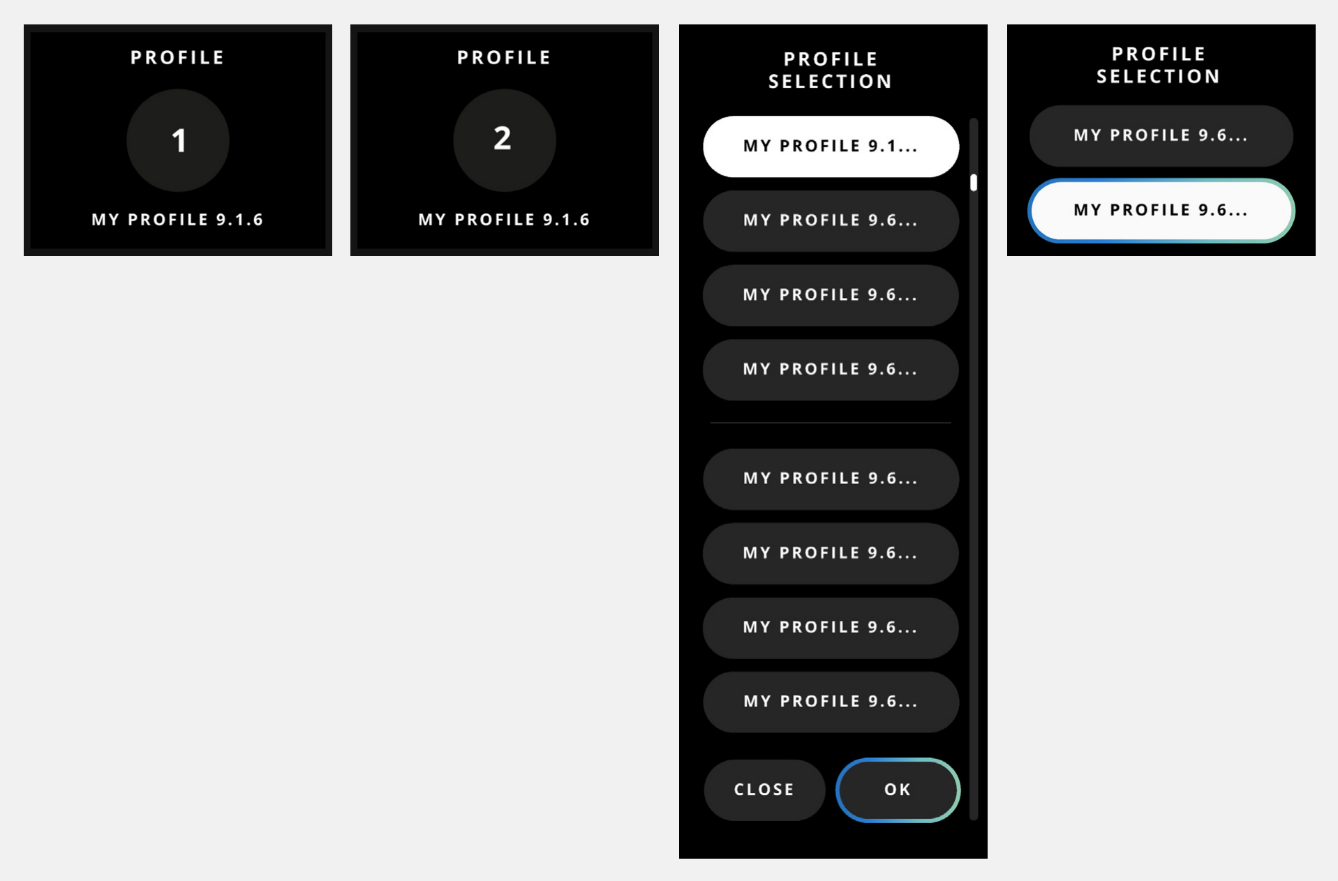 Selección de Profiles favoritos y almacenados desde el panel frontal de ORIA