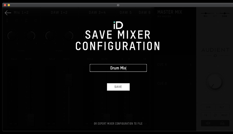 Ventana Save Mixer Configuration