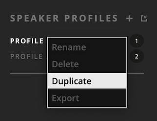 Option Duplicate dans le menu Profile d’ORIA Control