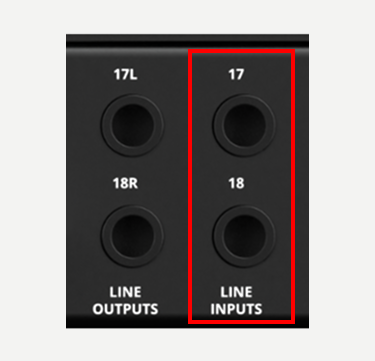 Horizon 16 – Face arrière et connexions, Entrées ligne TRS 17–18