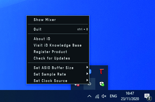 Exemple de menu iD Windows historique dans la zone de notification