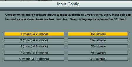 Legacy Ableton Live इनपुट Config उदाहरण