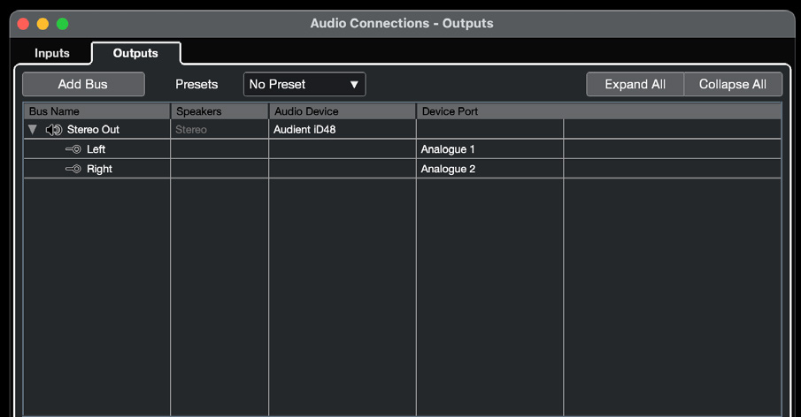 Cubase ऑडियो Connections उदाहरण