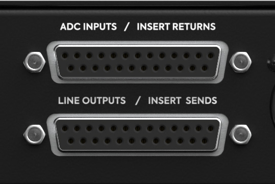 Connettori DB25 ADC Input/Insert Return e Line Output/Insert Send di iD48