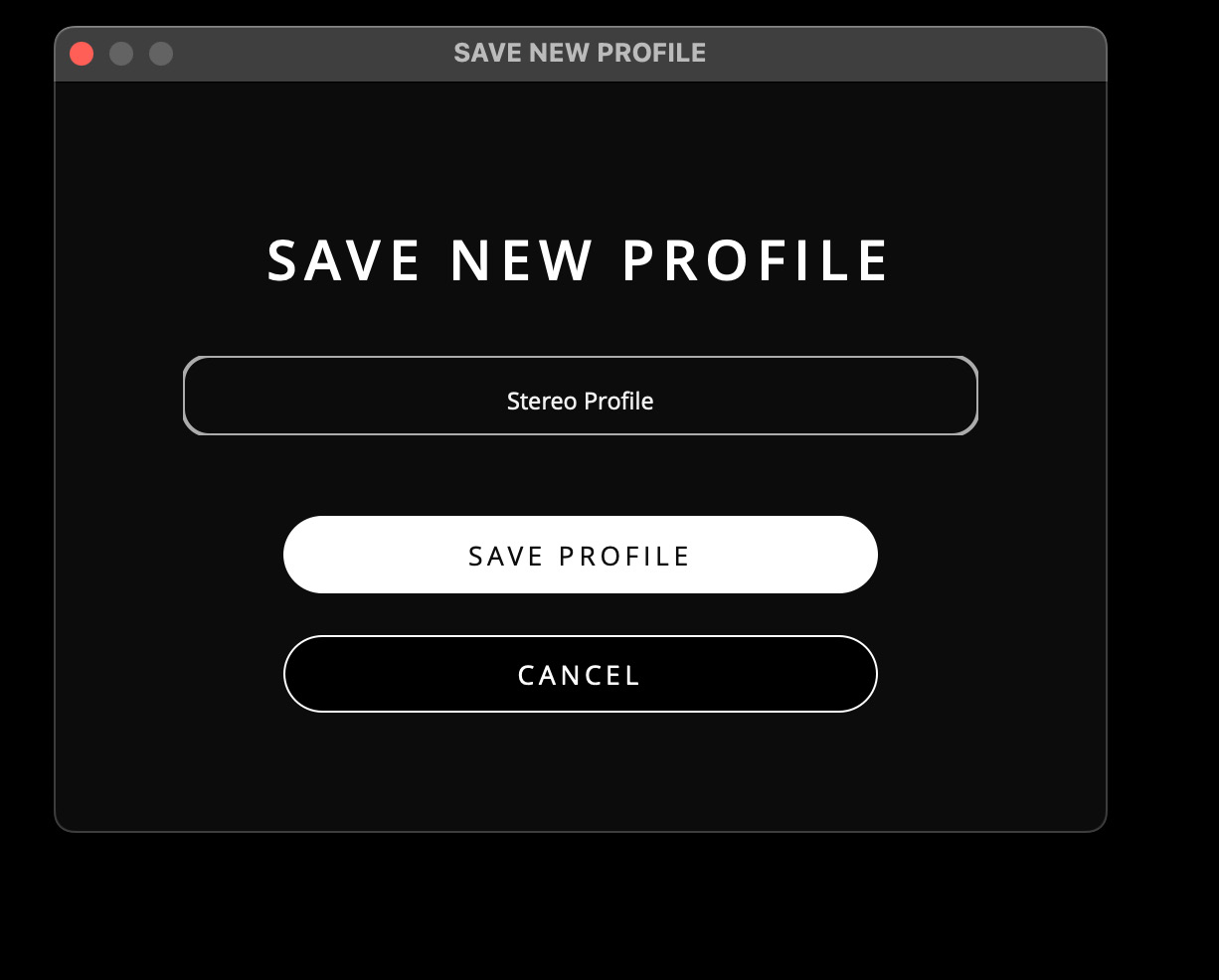 ORIA Control の Save New Profile ウィンドウ
