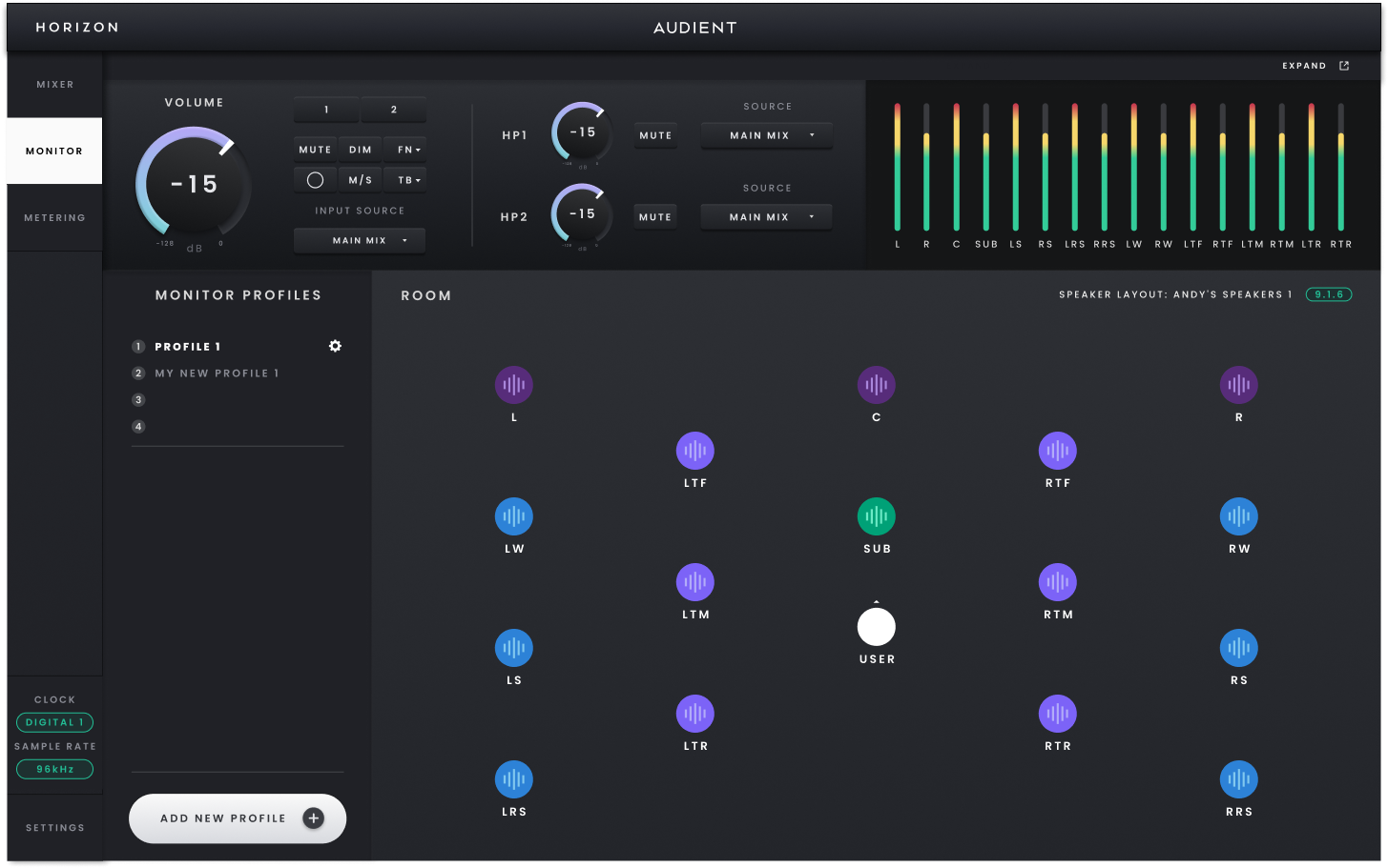 Horizon 16 Monitor Profiles & Speaker Layouts