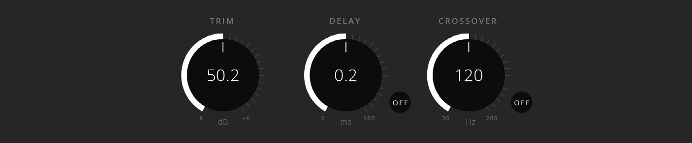 ORIA Control の Trim、Delay、crossover controls