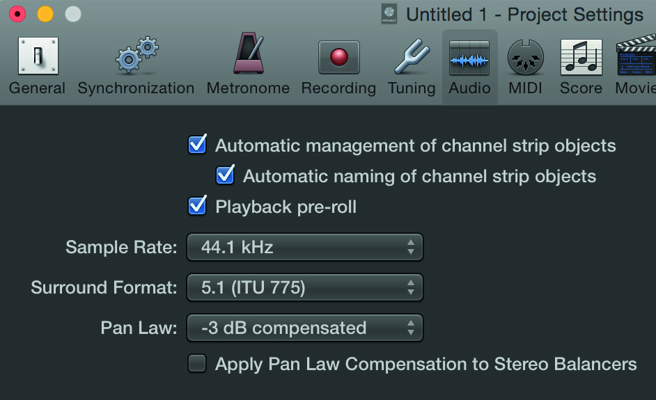 旧 Logic Pro audio-device settings の例