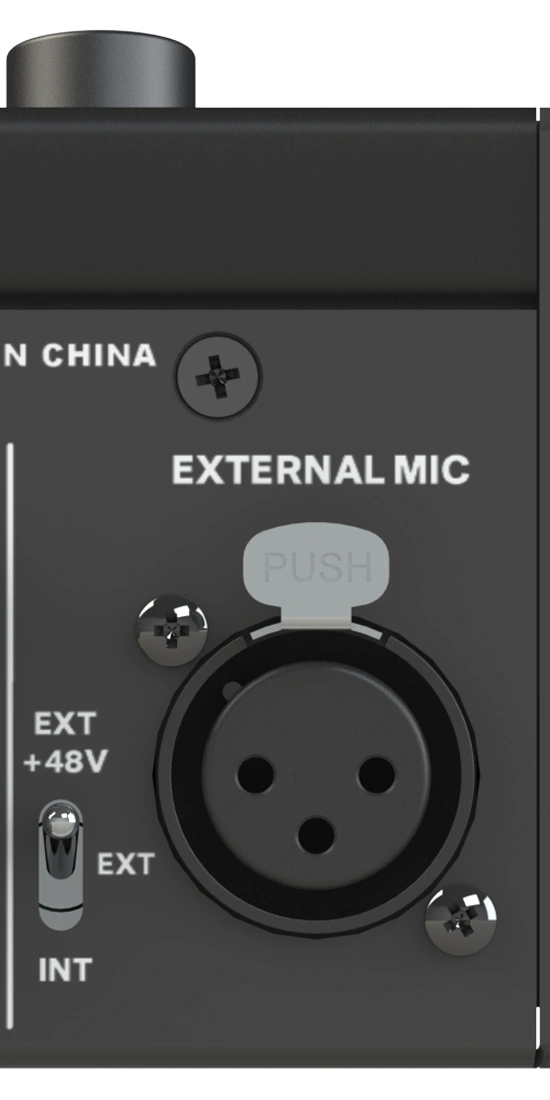 NERO 외부 Talkback 마이크 입력 및 internal, external, external plus 48 V 선택 스위치