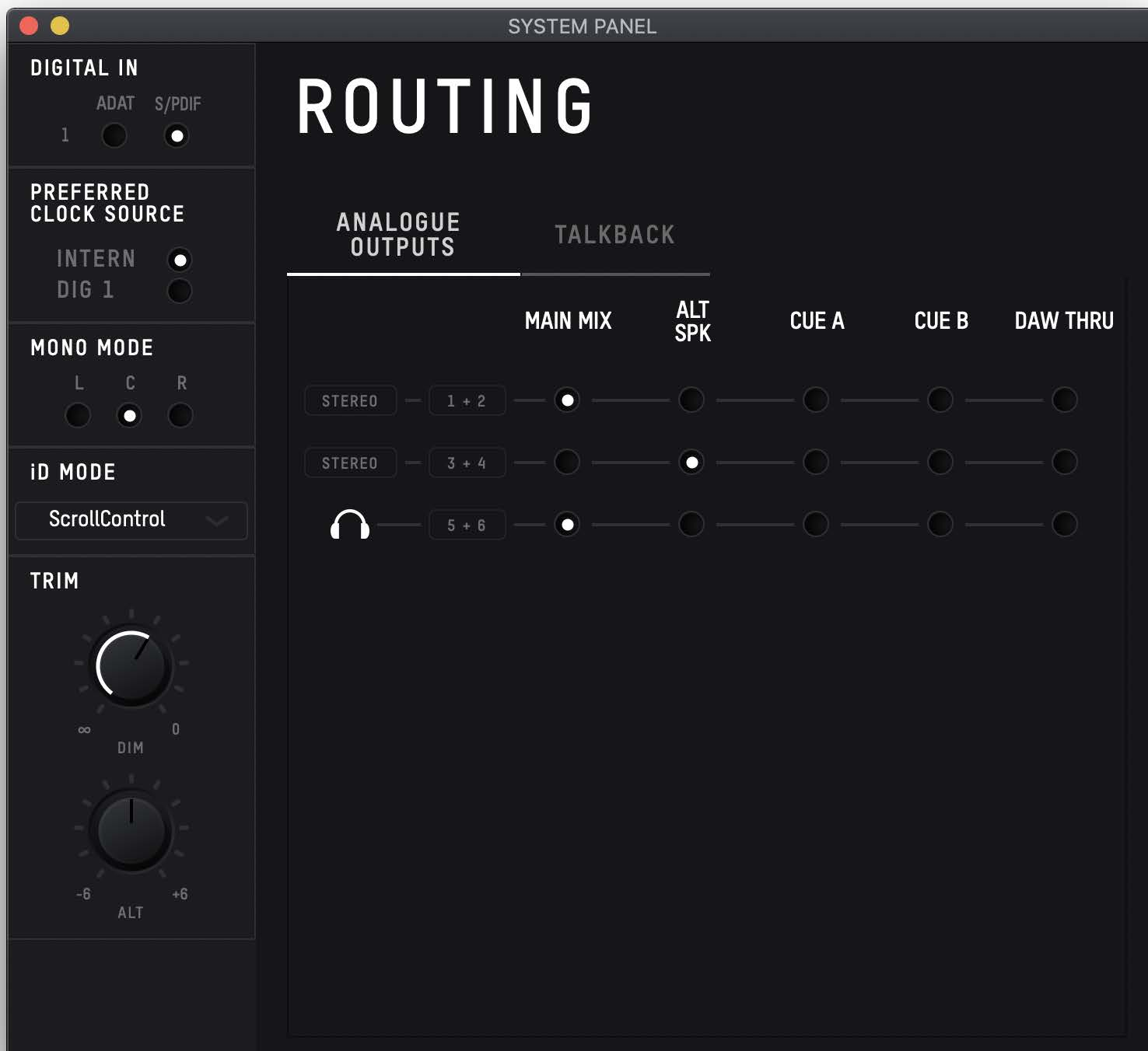 iD Mixer 출력 Routing Matrix