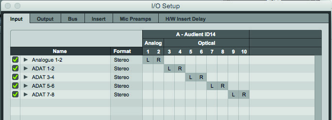 iD44용 Pro Tools I/O Setup 예시