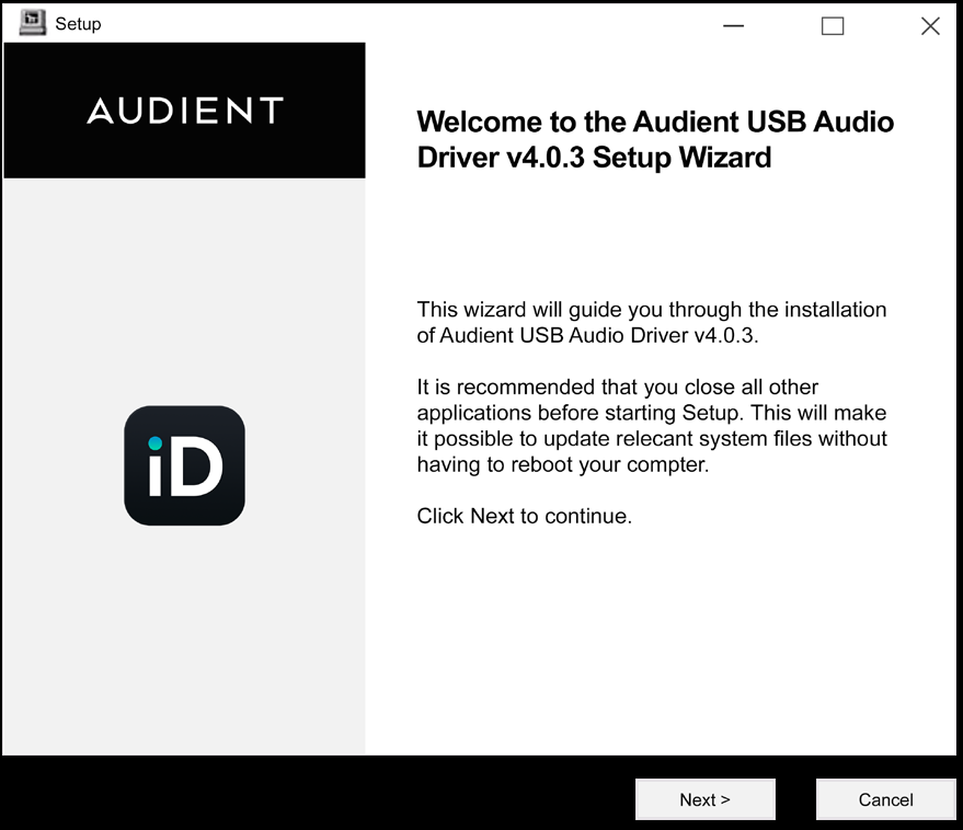 Audient Windows 설치 프로그램