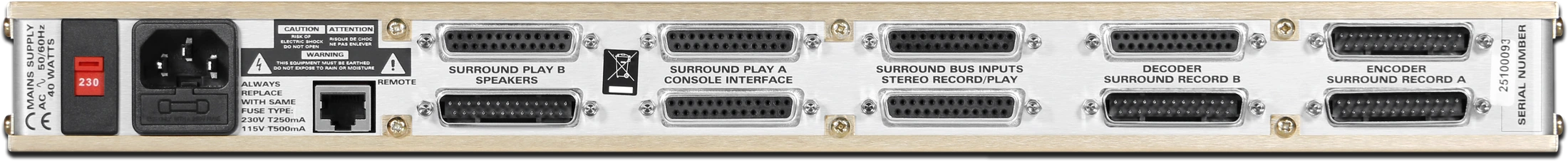 Painel traseiro da unidade de rack do processador surround ASP510