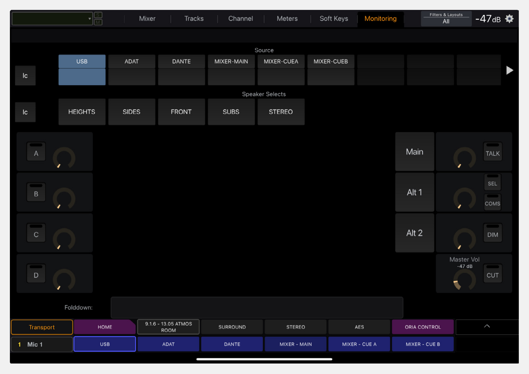 Controles do ORIA na EUCON Monitoring screen