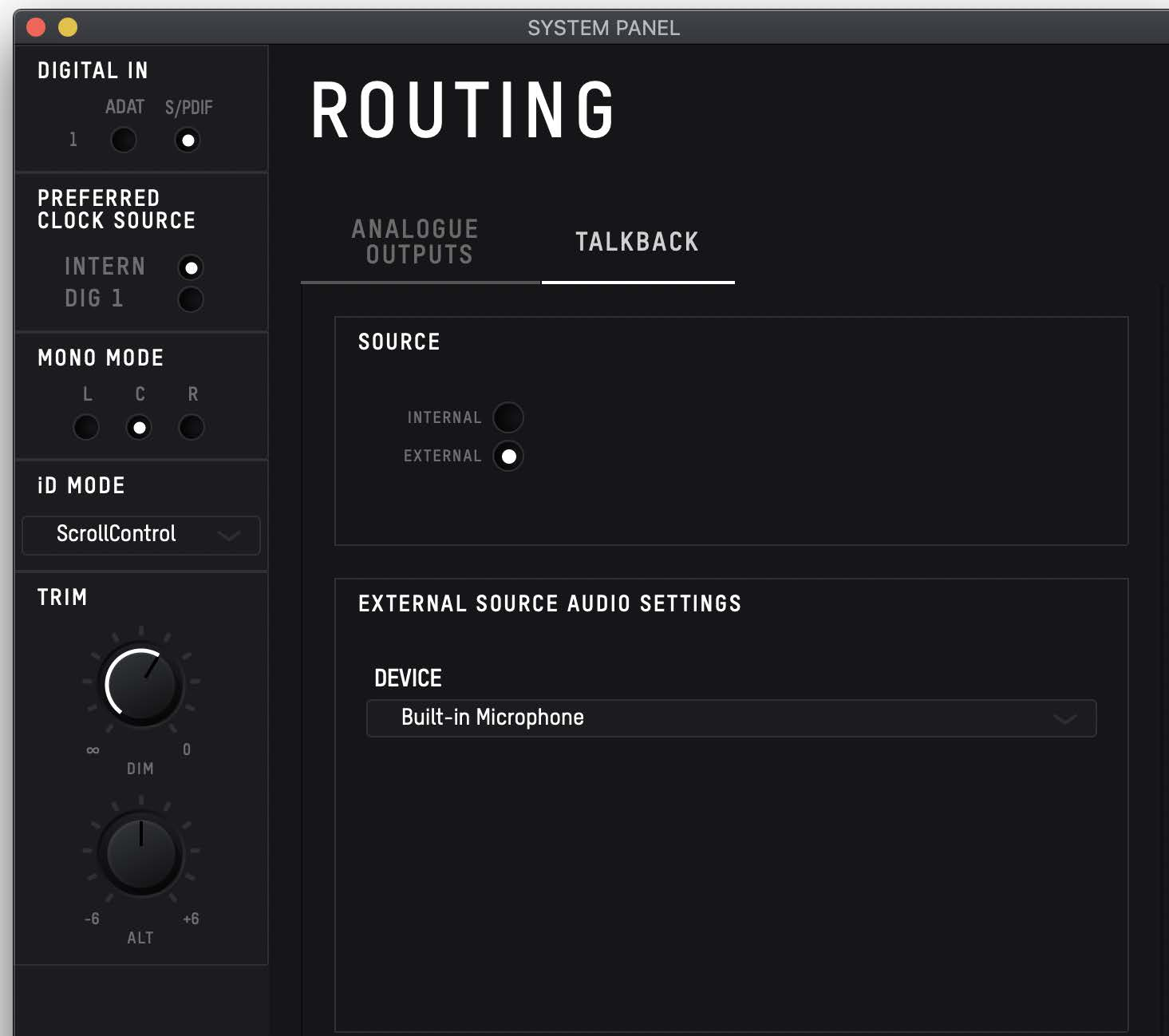 Configuração de Talkback do iD Mixer usando um dispositivo de áudio externo do host