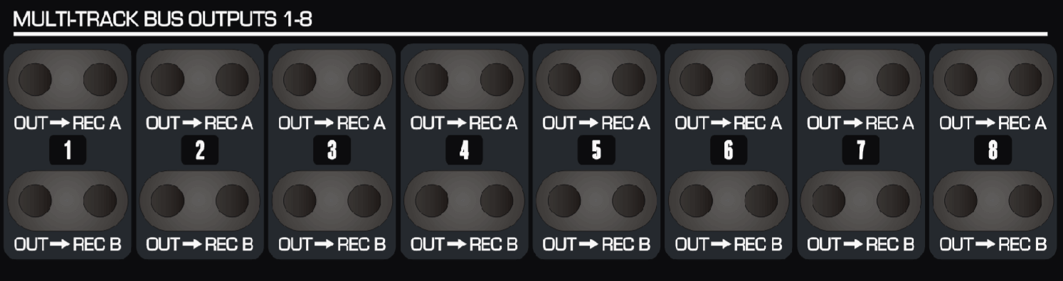 Patchbay do ASP8024-HE com pontos de multitrack bus e recorder