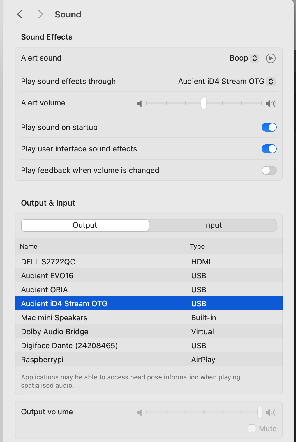 macOS 中的 iD4 Stream OTG 声音设备设置