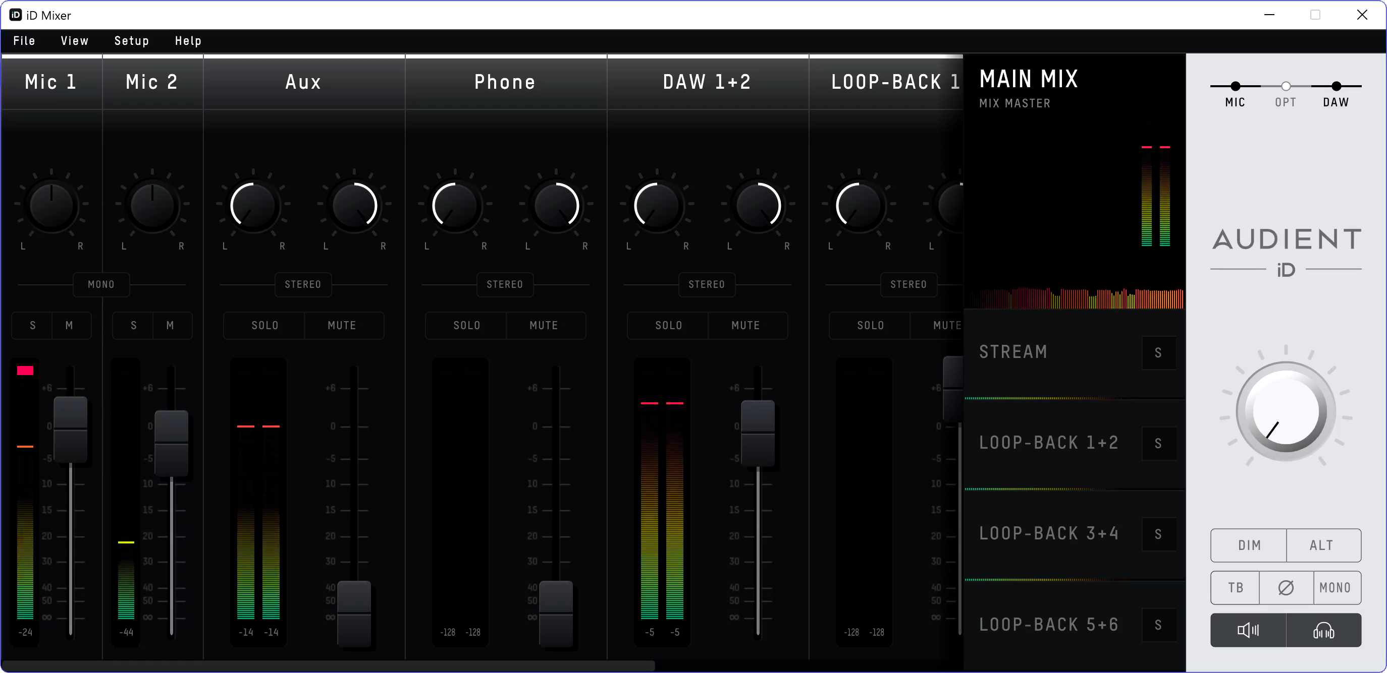 iD14 Stream OTG iD Mixer 软件窗口