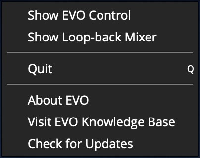 macOS 中的 EVO 应用程序菜单