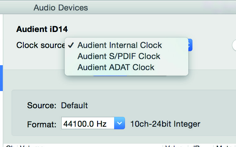 旧版 Audio MIDI Setup iD44 Clock Source 示例