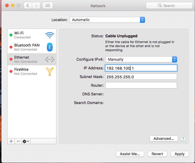 DLC 手册中显示的旧版 macOS 手动 IPv4 设置